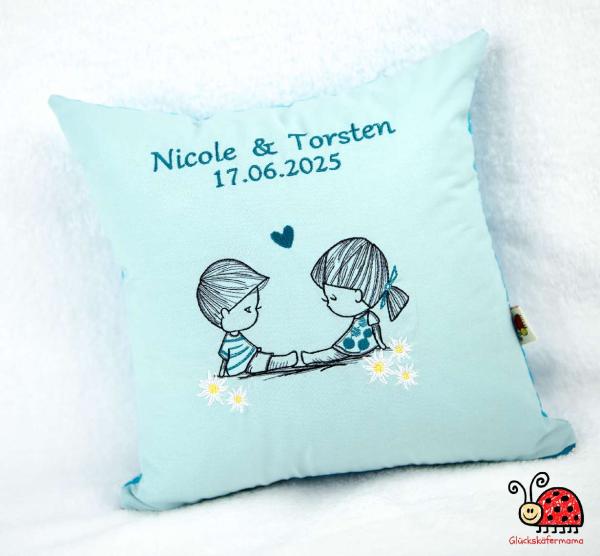 Geschenk Hochzeit Kissen Skizze Paar Edelweis